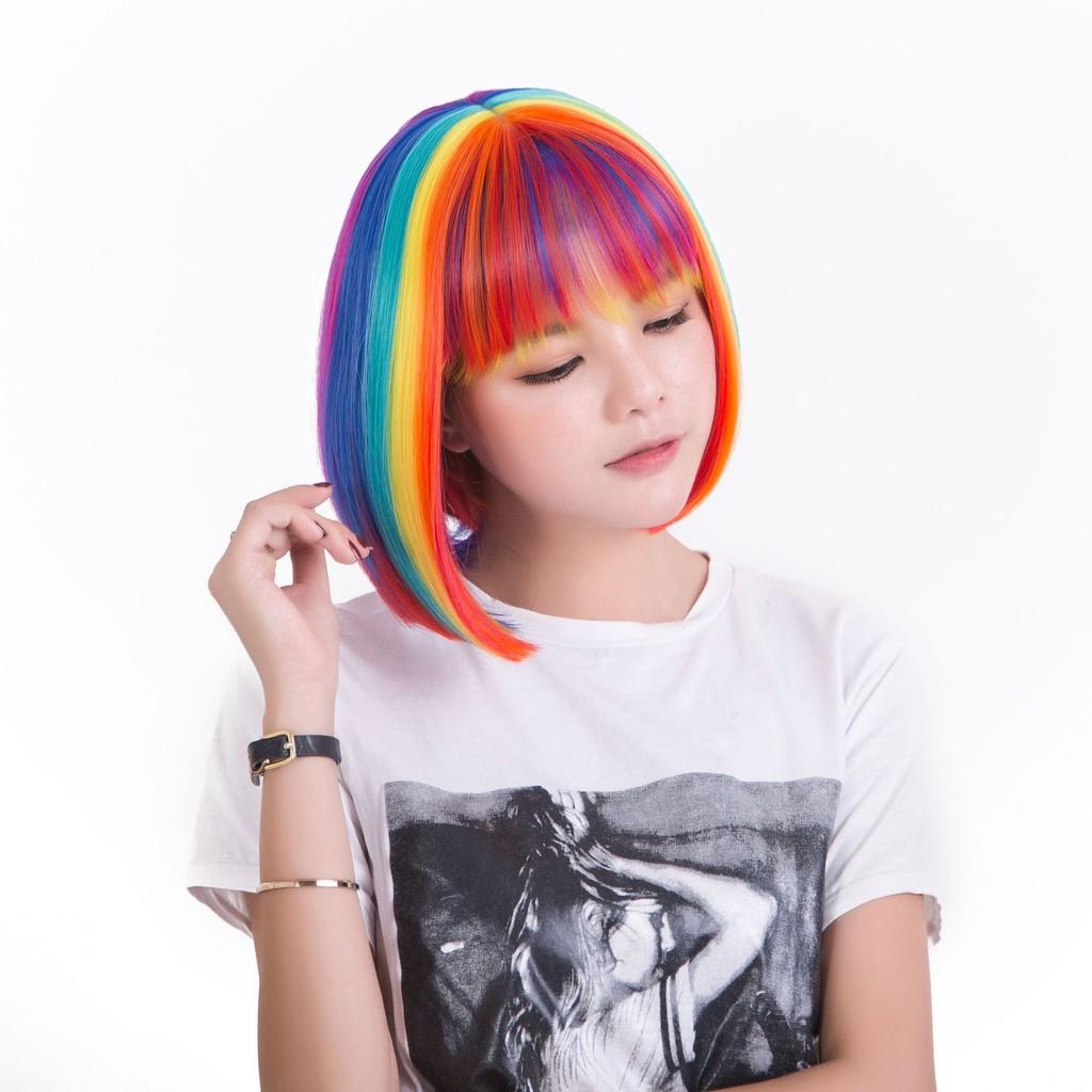 Cosplay Short Rainbow Wig For Women Party Fun