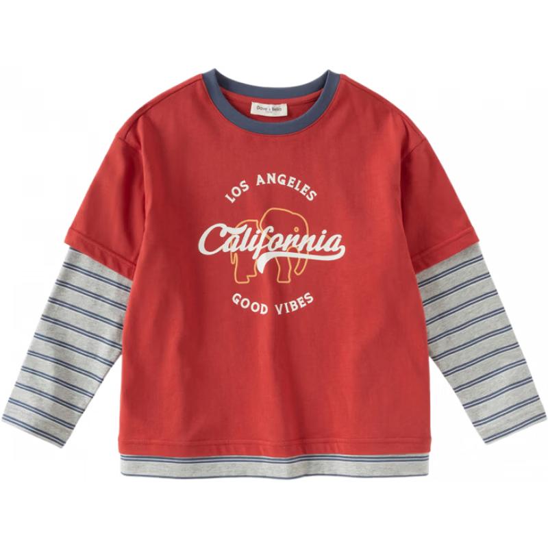 DAVE&BELLA Boys  Red Fake Two-Piece Long-Sleeve T-Shirt 160