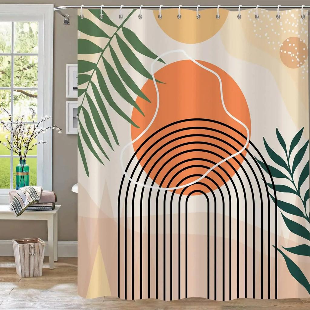 Bathroom Fabric Shower Curtain Waterproof Green Washable Watercolor Leaf Top Plant Bathroom Shower Curtain with Flowers