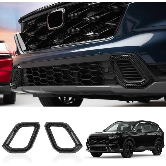 for Honda CRV CR-V Sport Touring Hybrid 2023 2024 2025 2026 Car Accessories ABS Front Bottom Bumper Lid Cover Strip Trim 2PCS (Carbon Fiber Grain)