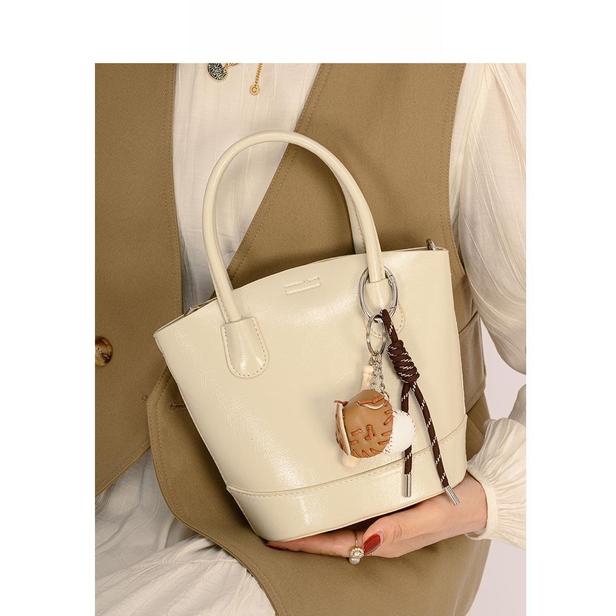 

Винтажная кожаная сумка-ведро ручной работы, простая сумка-кроссбоди в корейском стиле в виде овощной корзины белый