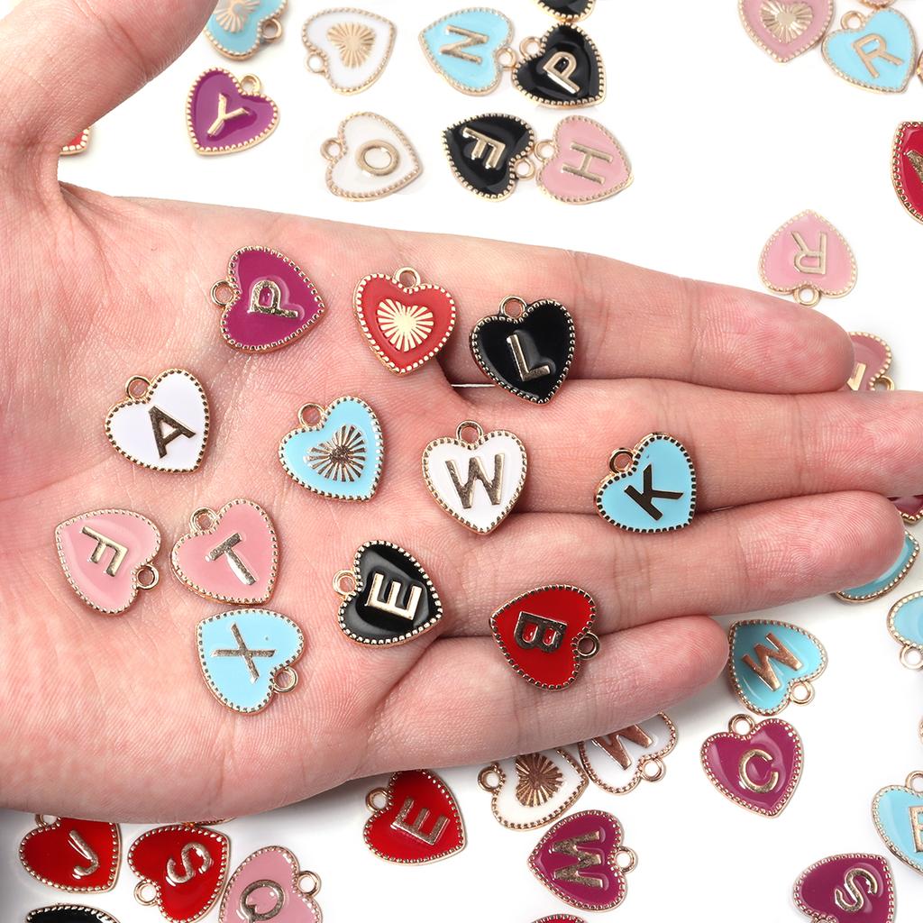 26pcs/lot Alloy Drip Oil Peach Heart Pendant Colorful A-Z Letters Charm Pendant For DIY Handmade Earrings Necklace Accessories