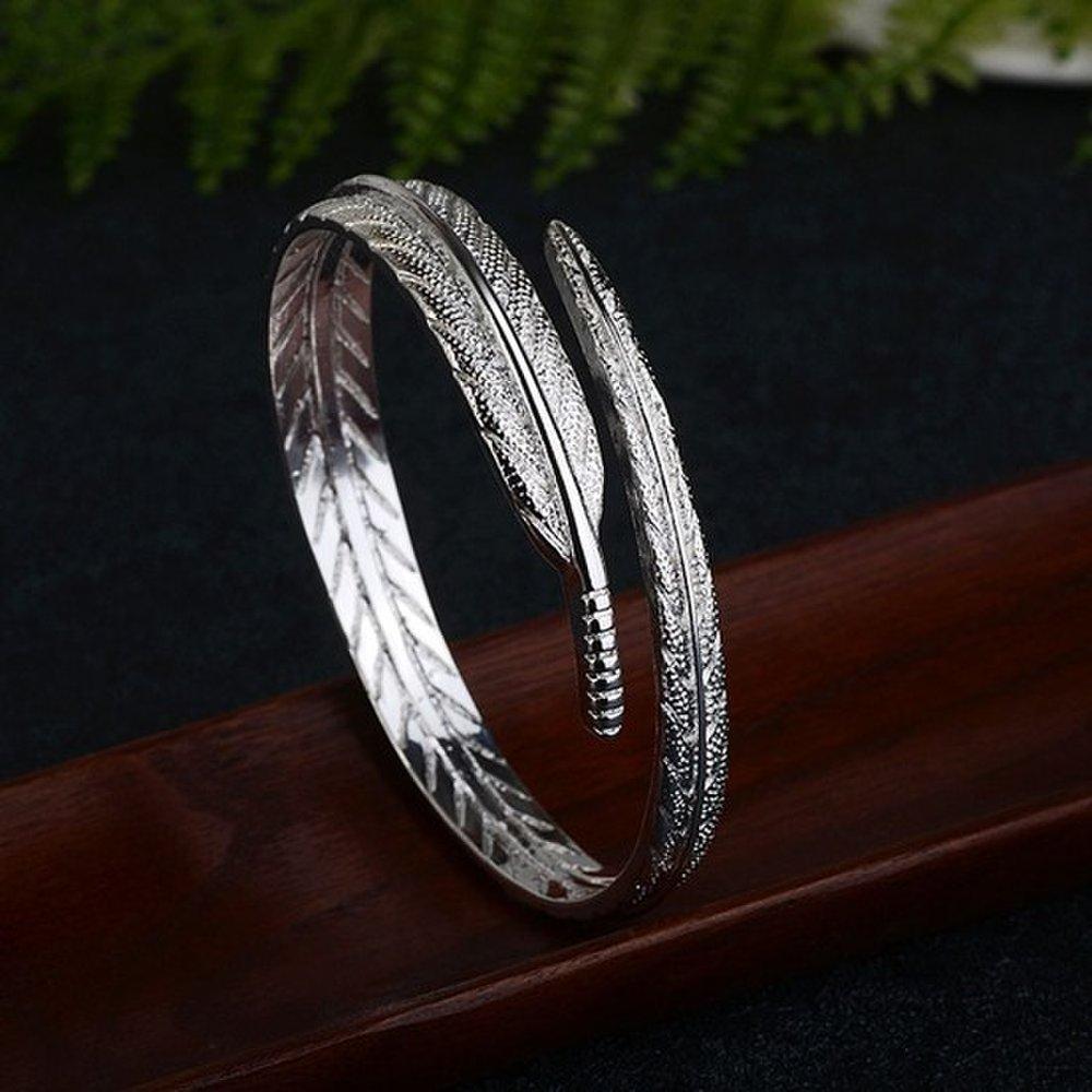 S999 Retro Retro Angel Feather Opening Adjustable Silver Bracelet Unisex Bracelet Buddhist Bracelet