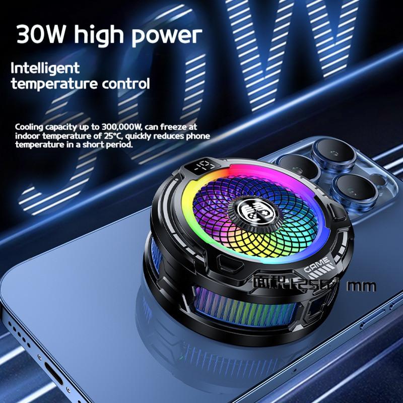 FS18 AI Mobile Cooler 30W Magnetic Back-clip Ice Cooling Radiator Digital Display RGB Light Gaming Cooler Temperature Control