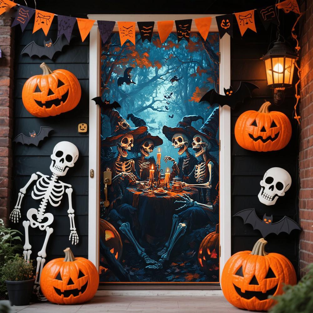 Halloween Polyester Door Sticker: Horror Atmosphere Background Decoration