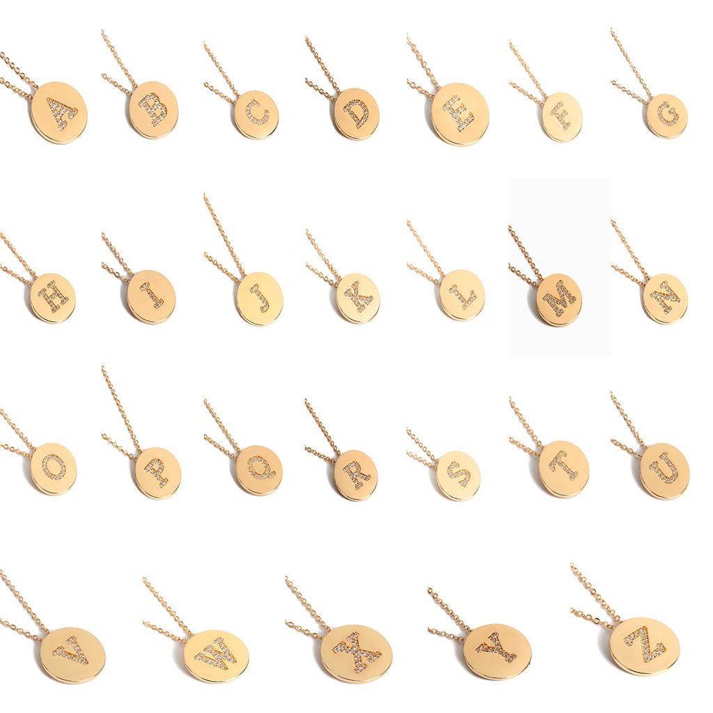 Semplice Collana Rotonda con Zirconi Catena per Maglione Donna, Collana con Ciondolo Personalizzato 26 Lettere Micro-Intarsiato