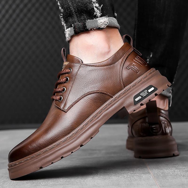 Retro Outdoor Men's Shoes Big Head Leather Shoes Autumn and Winter New Tooling Shoes Trendy Versatile Casual Leather Shoes