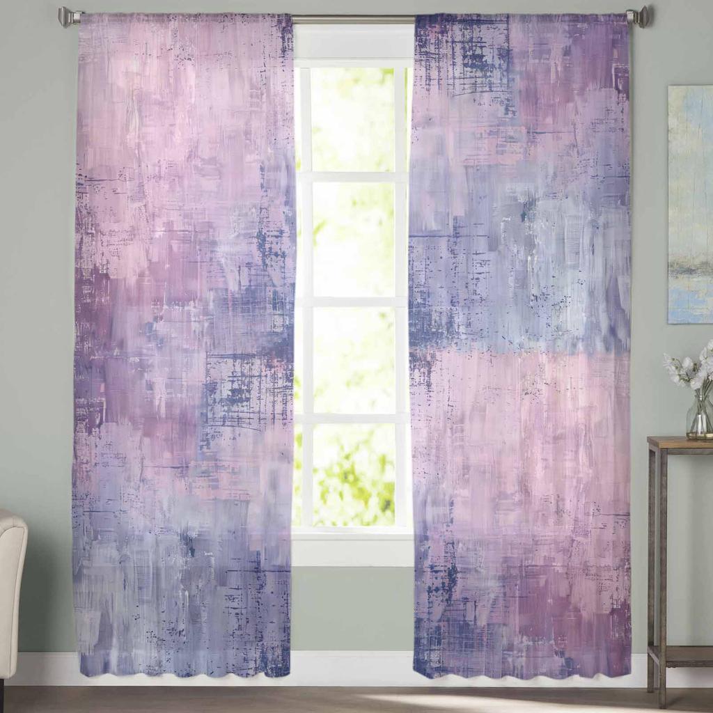 Abstrakte Lila Textur Ölgemälde Fenster Tüll Vorhänge für Wohnzimmer Schlafzimmer Hotel Luxus Dekoration Transparente Vorhänge