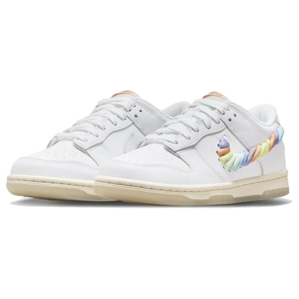 Nike Dunk Low GS Rainbow Lace Swoosh Kids Sneakers White Multi-Color-Dark-Pony Light-Silver FN4861-100