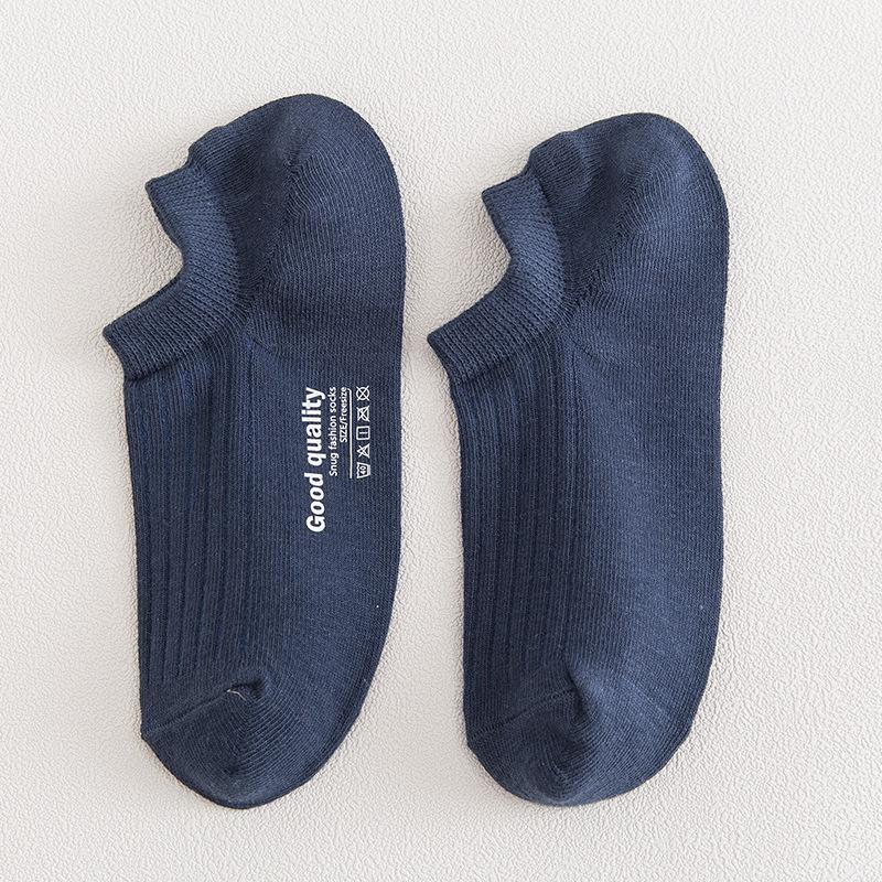 Men's Low-Cut Invisible Boat Socks - Japanese Style, Solid Color, Shallow Cotton, Short Printed Designs, Perfect for Spring & Summer