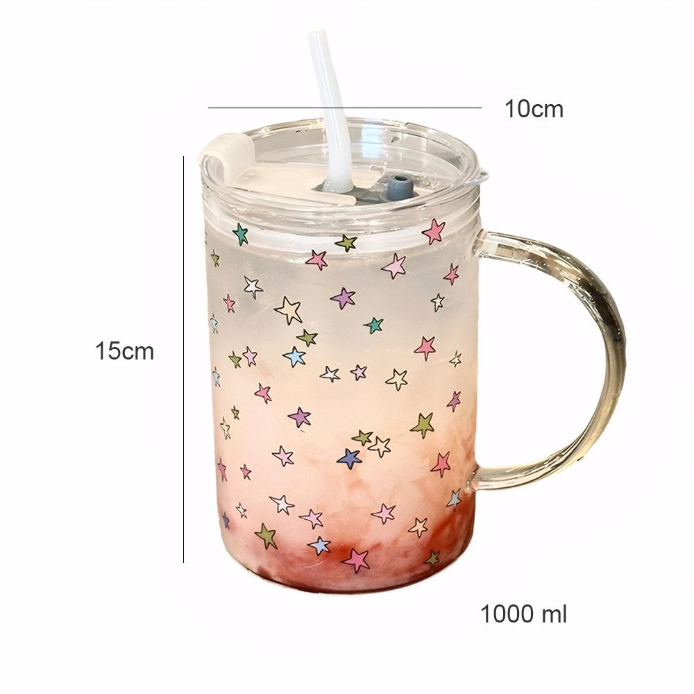 1000ml Large Glass Cup Tumbler With Lid Straw For Ice Coffee Tea Juice Beer Cute Glass Mug Water Bottle Aesthetic Drink Bottle