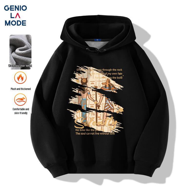 

GENIOLAMODE Men s Plus Velvet Hooded Pullover Sweatshirt 2XL