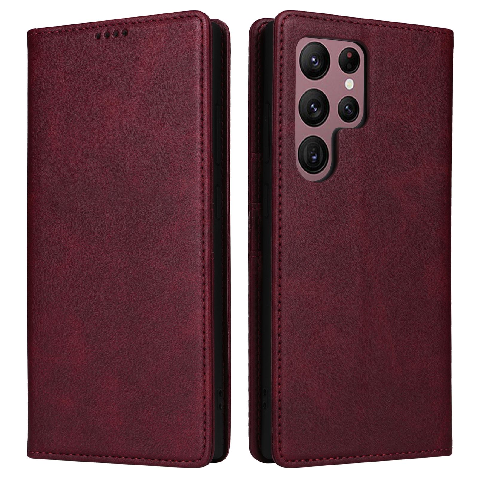 

Для Samsung Galaxy S22 Ultra 5G Чехол Кожаный Чехол для Телефона Блокировка RFID Wine Red