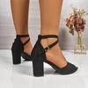 Fashion Women Sandals 2025 New Ankle Strap Heels Women Summer Open Toe Chunky High Heels Shoes for Women Party Dress Sandals Big Size