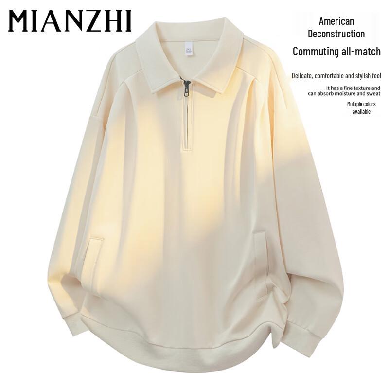 Men s Solid Color Long-Sleeve Pullover Polo Sweatshirt 3XL