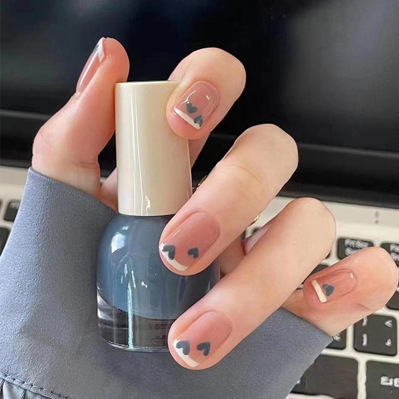 

Sweet & Spicy Blue Heart French Short Press-on Nails