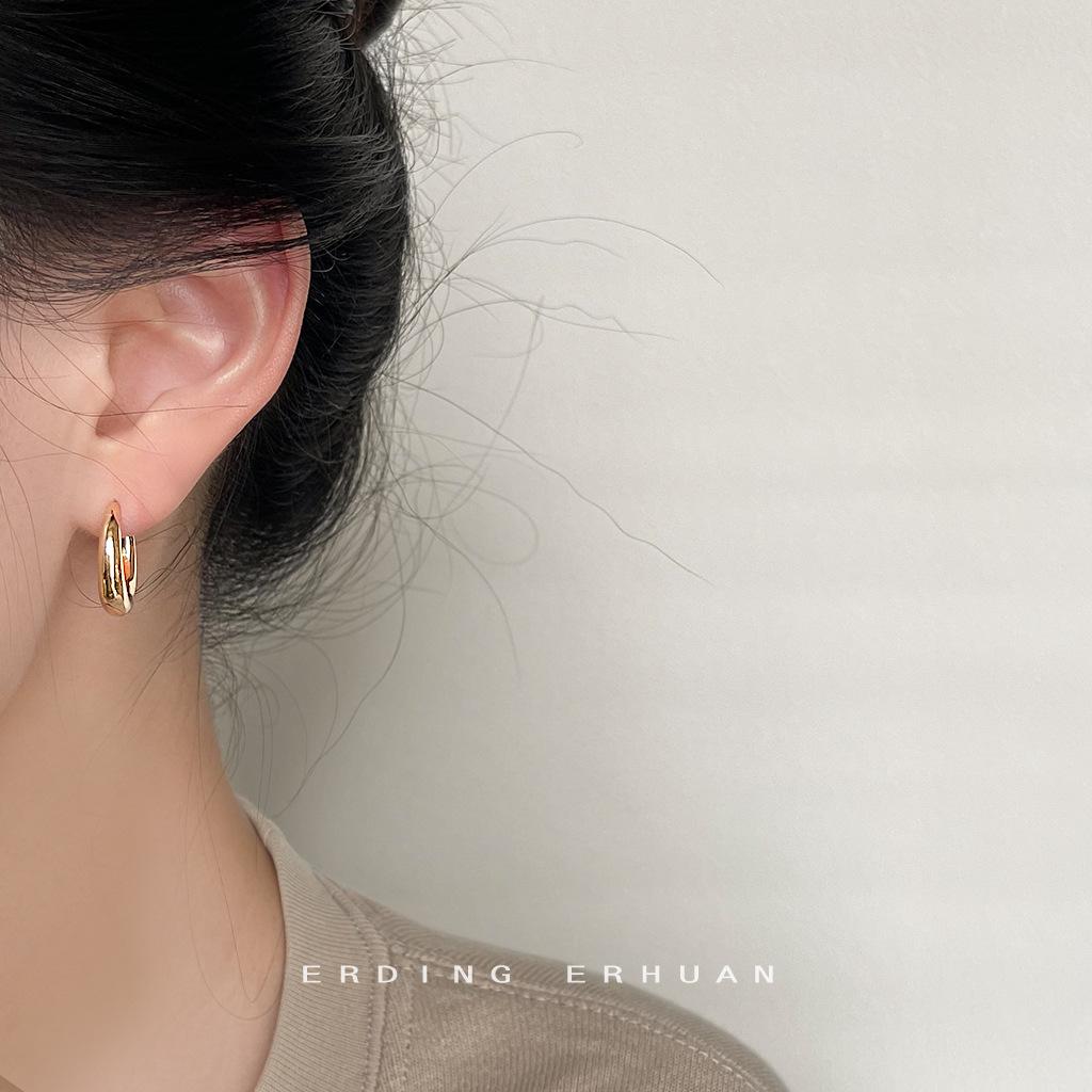 Heavy Industry Texturalism Plated 14K Versatile Light Luxury Earrings Fashion Commuter Glossy Round Earrings