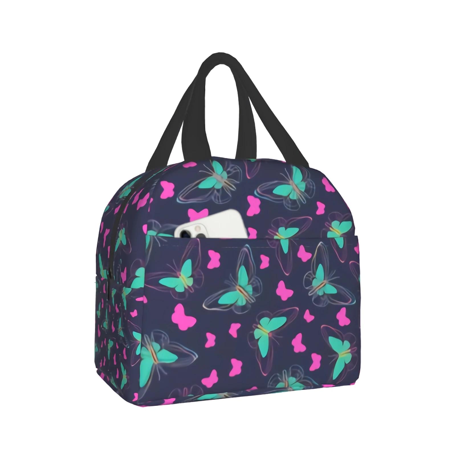 

Cartoon Butterflies Lunch Bag for Women Men Insulated Lunch Box for Adult Reusable Lunch Tote Bag for Work Picnic School Travel 22x20x13CM бежевий