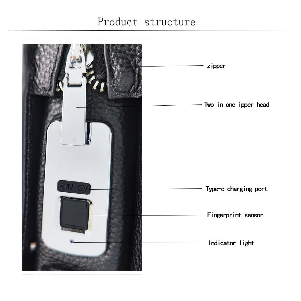 Men's Genuine Leather Anti-Theft Fingerprint Lock Briefcase - Top Layer Cowhide, Large Capacity, High-End Business Commute Handbag