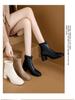 Black Women's Slimming Martin Boots - 2025 Autumn/Winter Fleece-Lined Chunky High Heel Ankle Boots