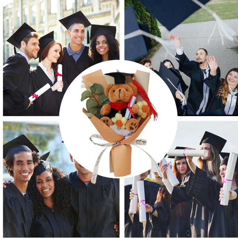 Bear Bouquet Plush Bouquet Handmade Creative Crochet Flowers Woven Plush Bouquet Long-Lasting Flower Arrangement For Graduates