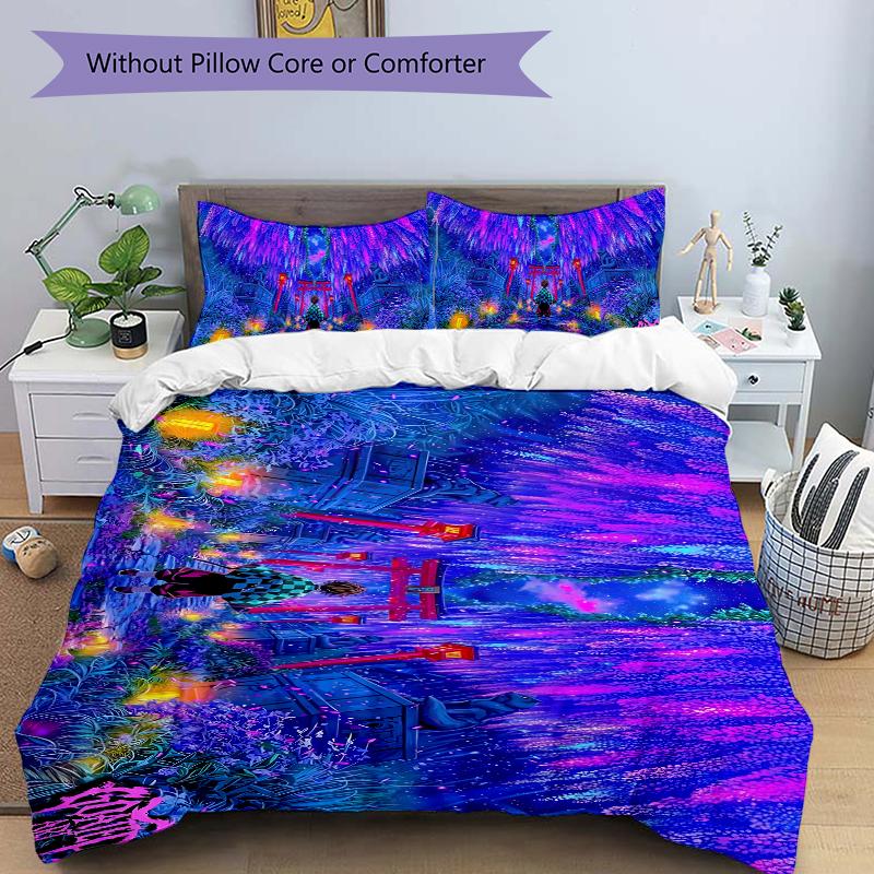 Neon Forest Adventure Printed 3pcs Bedding Set Soft Microfiber 1 Duvet Cover And 2 Pillowcases Home Bedroom Decor Xmas Gift K1666