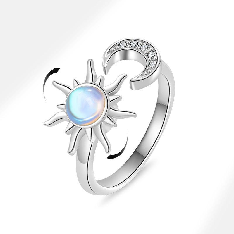 925 Silver Sunflower Diamond Zircon Rotatable Ring For Women Gift Relieve Stress Ring Jewelry
