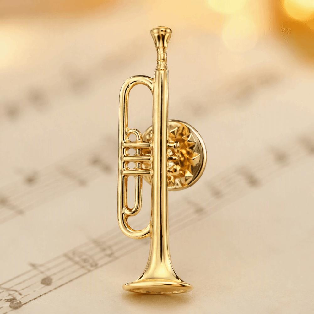 6pcs Gold Finish Musical Instrument Brooch Alloy Material Trumpet Brooch Pin Backpack Ornament