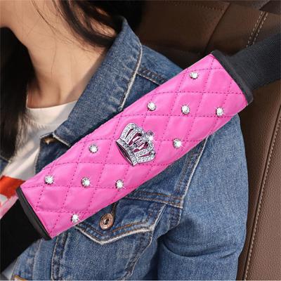 2pcs Universal Crystal Crown PU Leather Car Seat Belt Cover Diamond Shoulder Pad Car Styling Seatbelts Pad Car Accessories