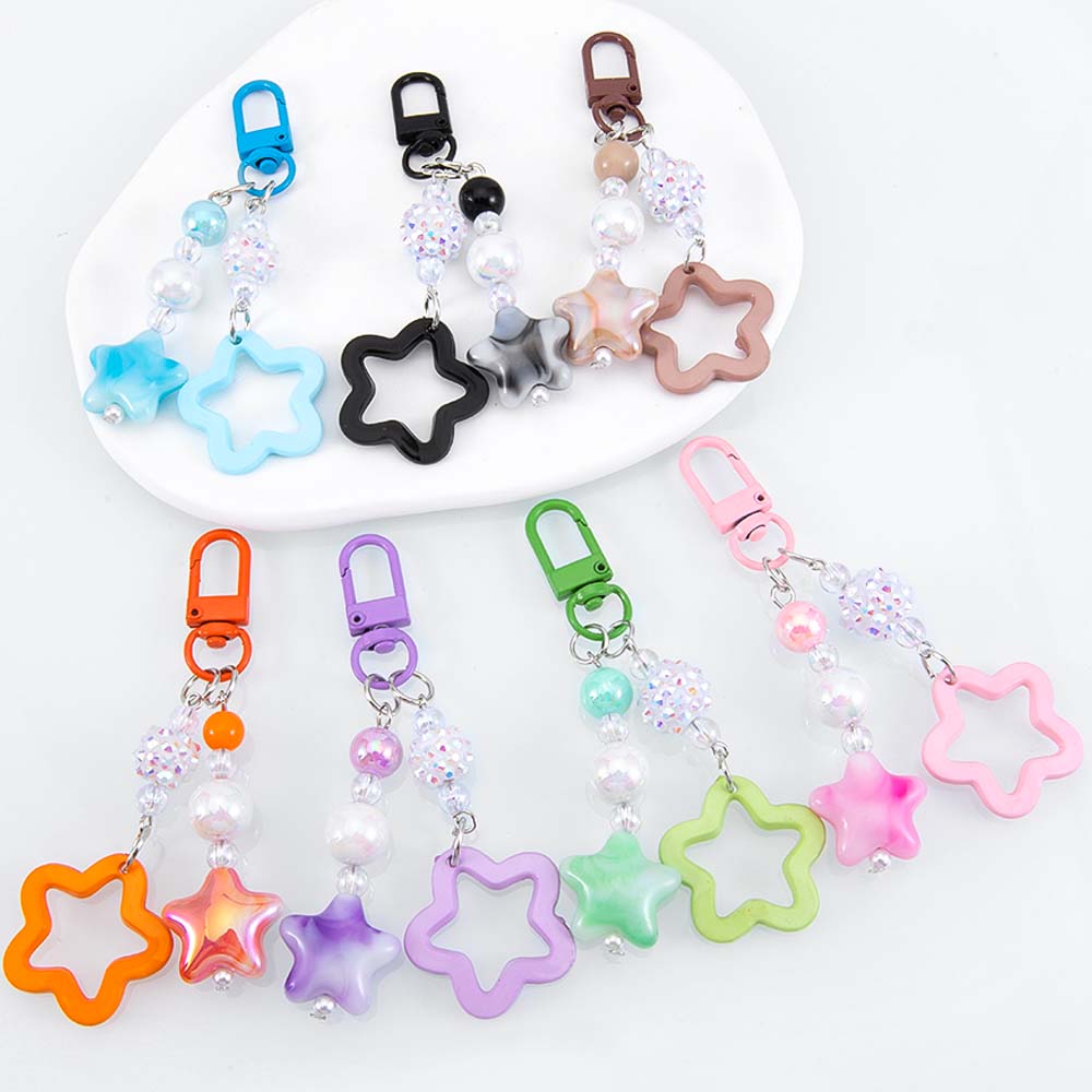 1pc 2pcs Hollow Star Charm Bag Phone Strap Pendant Colorful Acrylic Beads Keychain Accessories Cellphone Lanyard Keyring Jewelry
