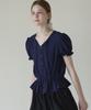 Soire Puff Sleeve Cotton Blouse - Navy
