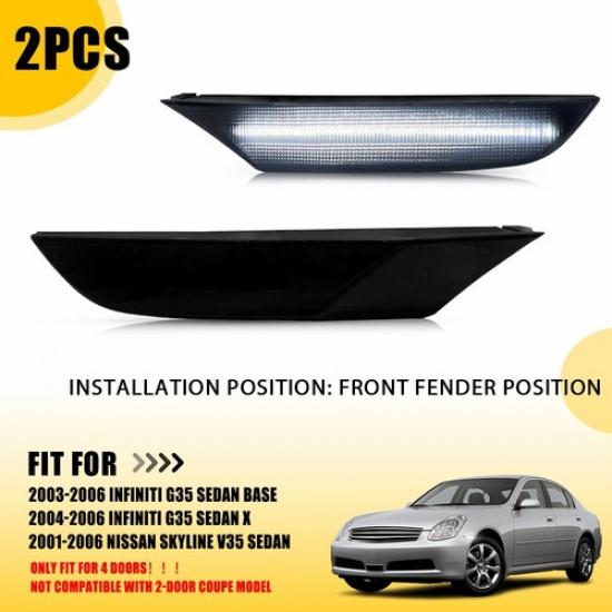 

For 2004-06 Infiniti G35 Sedan Base X LED Front Side Marker Light White Smoked V