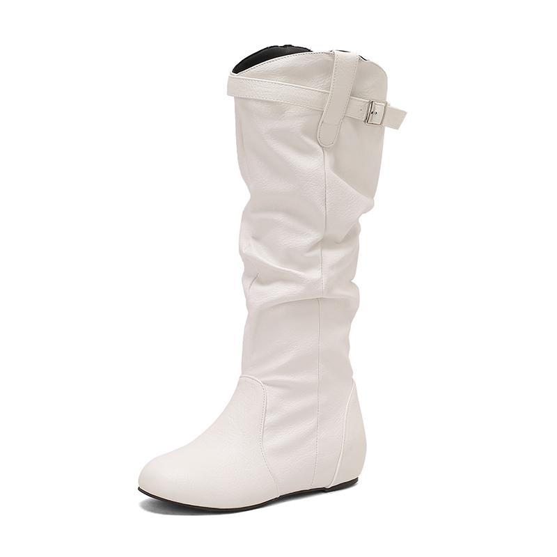 Módní dámské kozačky po koleno s volným svrškem, širokým lýtkem, zvyšující výšku, vysoké kotníkové boty, velikost, zip, nazouvací, přezky, klasické boty