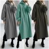 Addensare Autunno Inverno Donna Felpa Oversize Vestito Lungo Monocolore Moda Manica Lunga Abbigliamento Femminile Spacco Casual Vestiti Larghi
