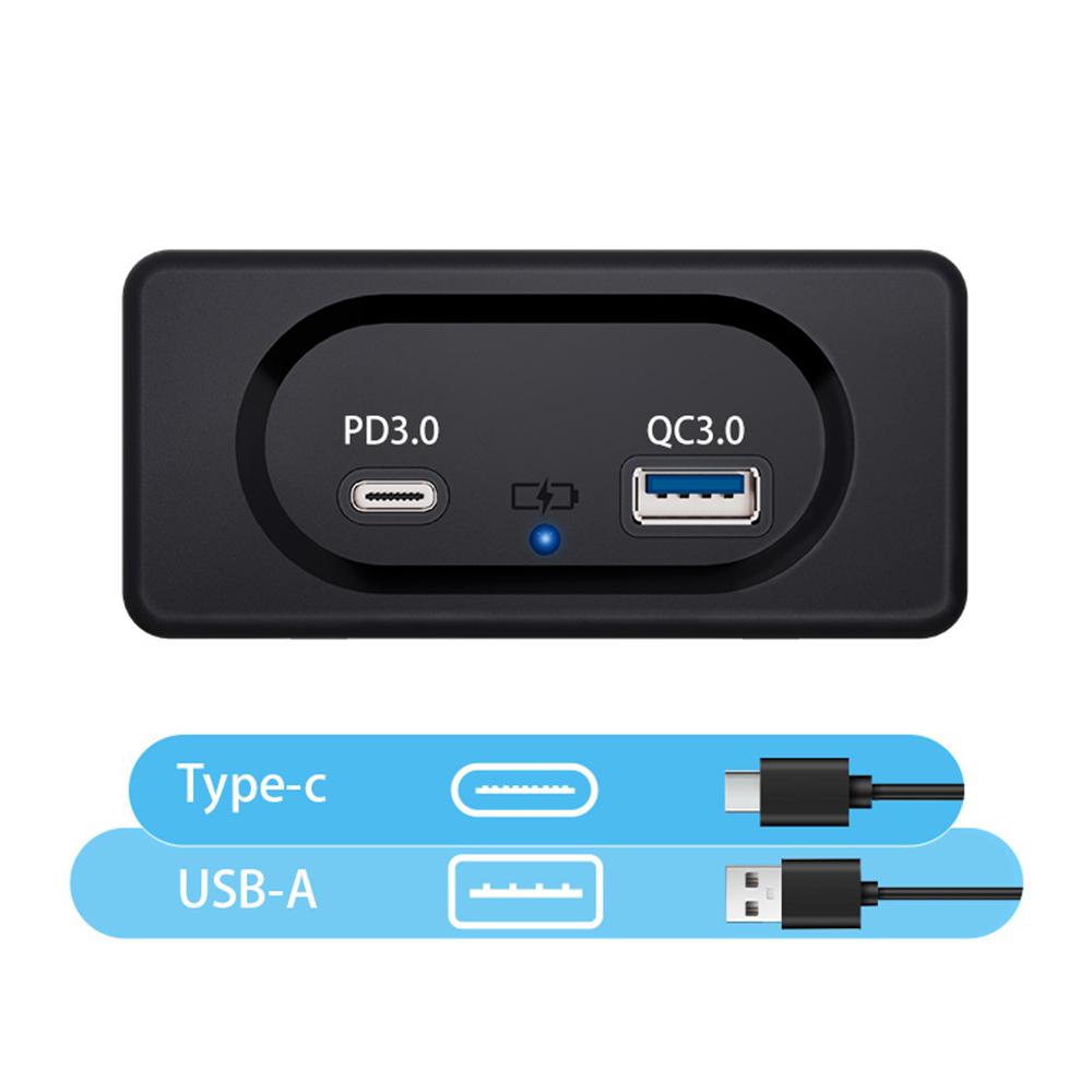 USB Charger Socket Dual USB Charger Outlet For Camper Caravan Boat Bus Truck PD3.0 Type-C Port Adapter LED Light Quick Charge Panel Wall Mount 12/24V