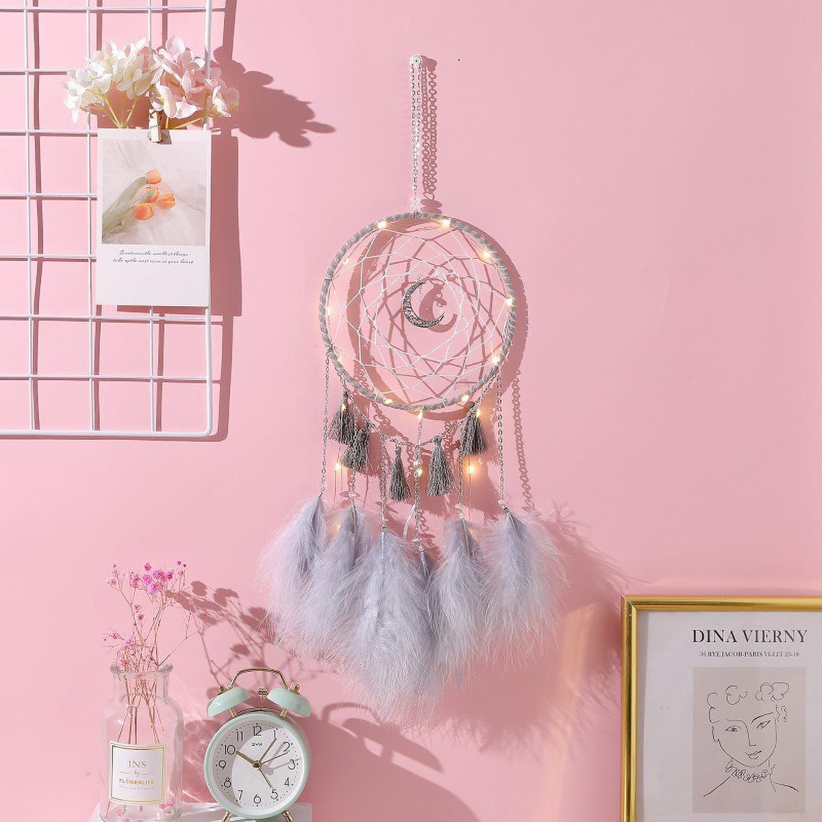 

Personalized Dreamcatcher Wind Chime - Feather & LED Light Hanging Decor, Housewarming/Birthday Gift