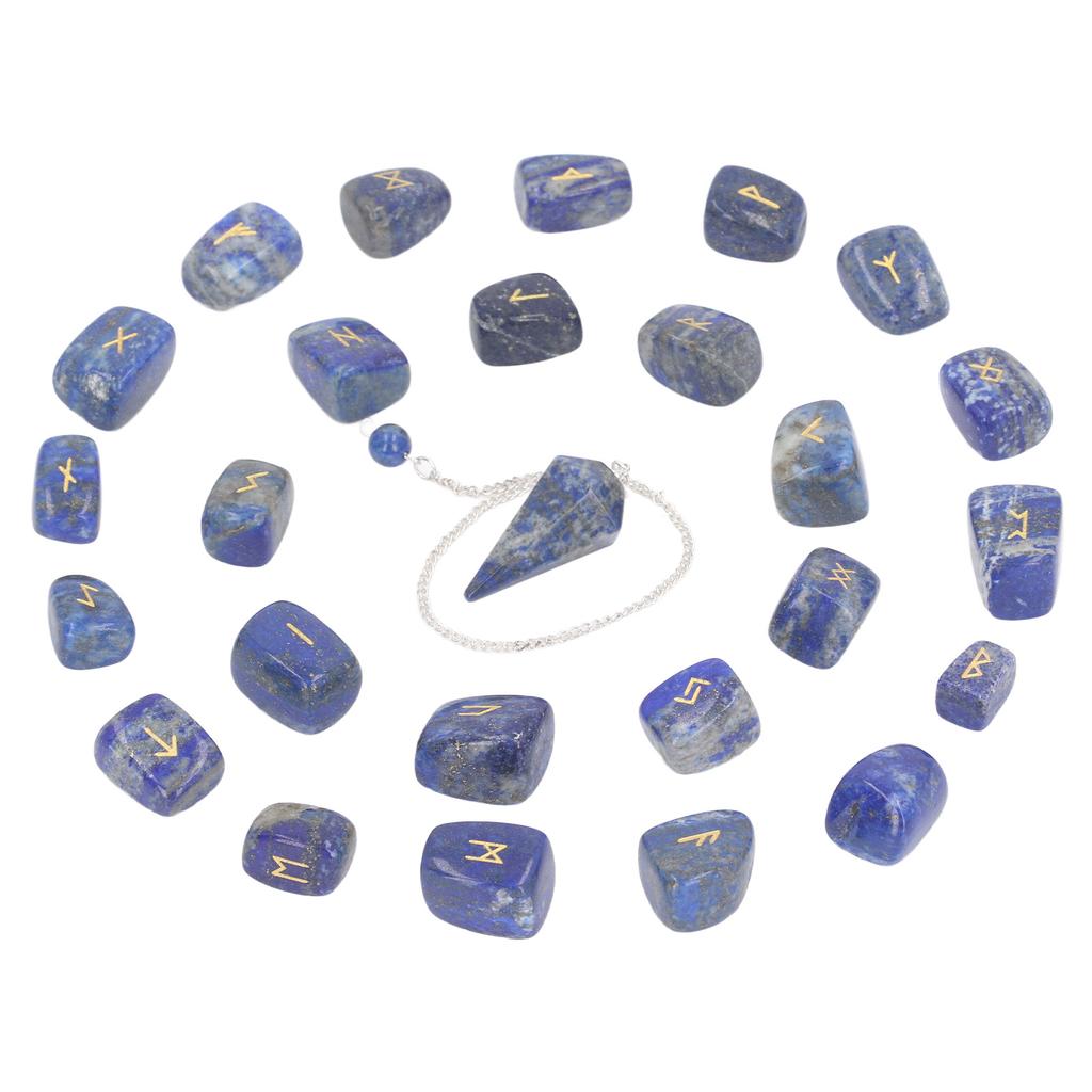 25Pcs Rune Stones Healing Balanced Chakras Peaceful Mind Lettering Crystal with Bag Pendulum for