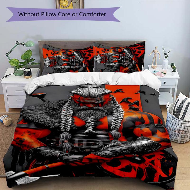 Mythologie Walhalla 3-teiliges Bettwäsche-Set Bettbezug Verschluss Enthält 1 Bettbezug & 2 Kissenbezüge für Alle Jahreszeiten Schlafzimmer Zuhause Wohnheim Dekoration