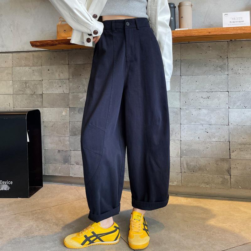 Korean Style Coffee Washed High-Waist Wide-Leg Scimitar Pants for Women