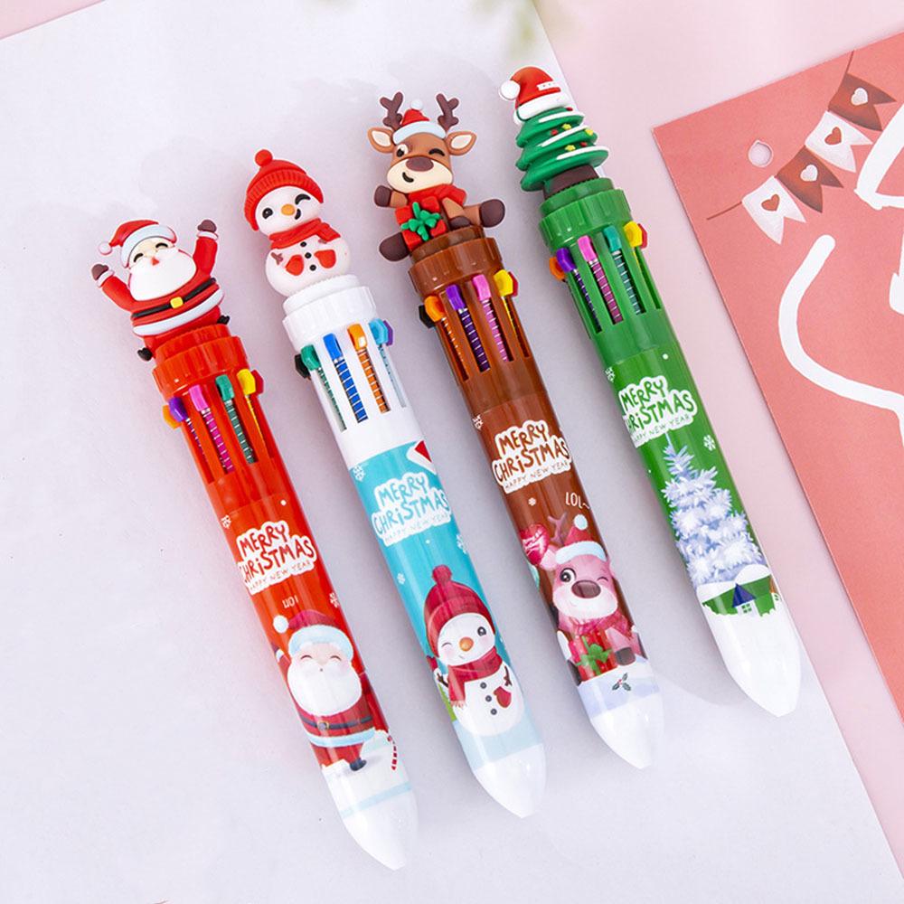 1 Piece Cute Christmas Ballpoint Pen Press Cartoon Reindeer Grandfather Multicolor 10 In 1 Colors Stationery School Office Supply