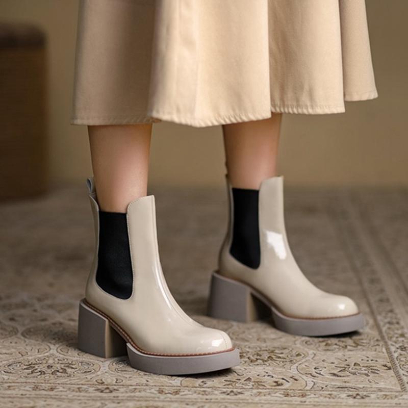 Fashion HOT SALE Women Boots Patent Leather Shoes for Women Round Toe Chunky Boots Platform Shoes Winter Modern Boots Women Punk Shoes