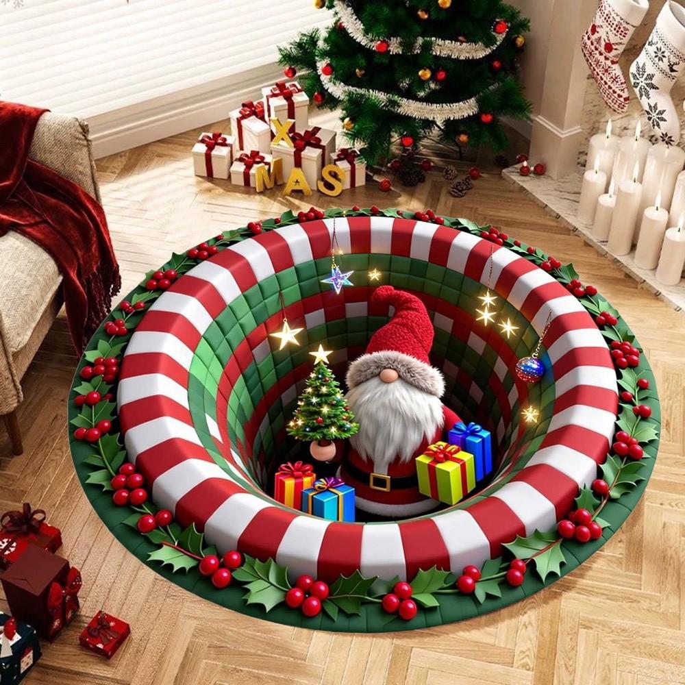 Imitation Cashmere Christmas Round Carpet 3D Special-shaped Santa Claus Floor Mat  Home Decor