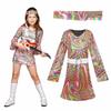 Halloween Retro 70s Disco Cosplay Costume Vintage Print Long Bell Sleeves Hippie Dance Dress with band Party Dress Up