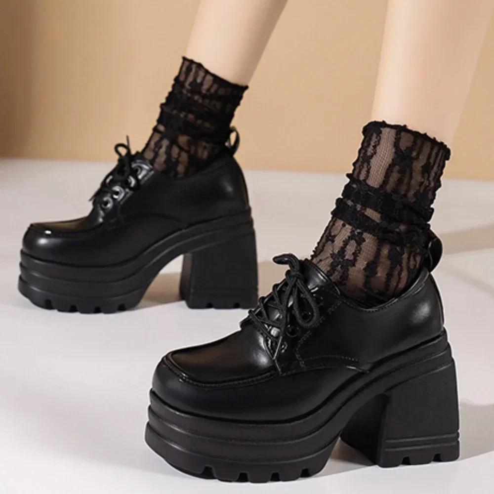 Lolita Shoes for Women 2025 Lace Up Loafers Girls Students Uniform High Heels Platform Shoes Female Shoes