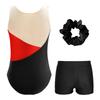 Girls Sleeveless Glittery Sequins Rhinestones Leotard V Front Waistband Shorts Hair Band Dance Gymnastic