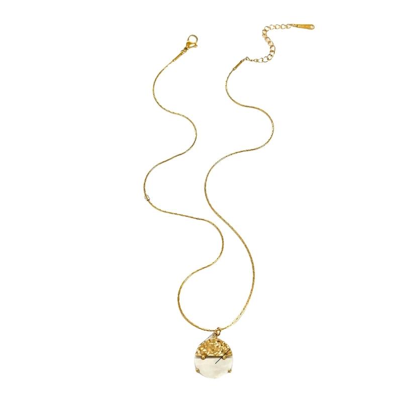 French Inspired Adjustable Round Pendant Necklace Elegant Stainless Steel Lightweight Chain For Women Gift Layering Jewelry