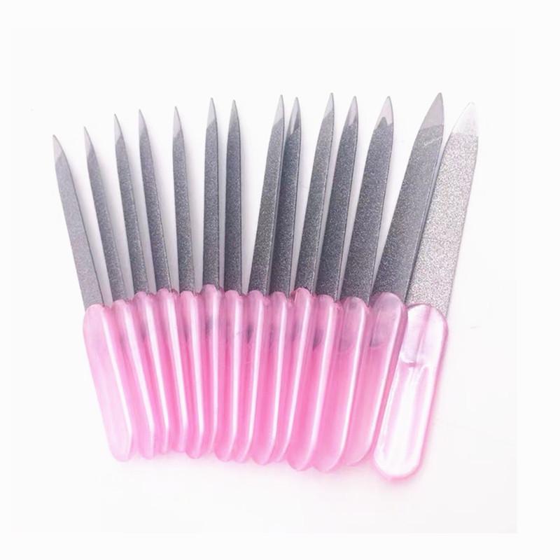 Pink Short Handle Stainless Steel Double-Sided Nail File for Manicures