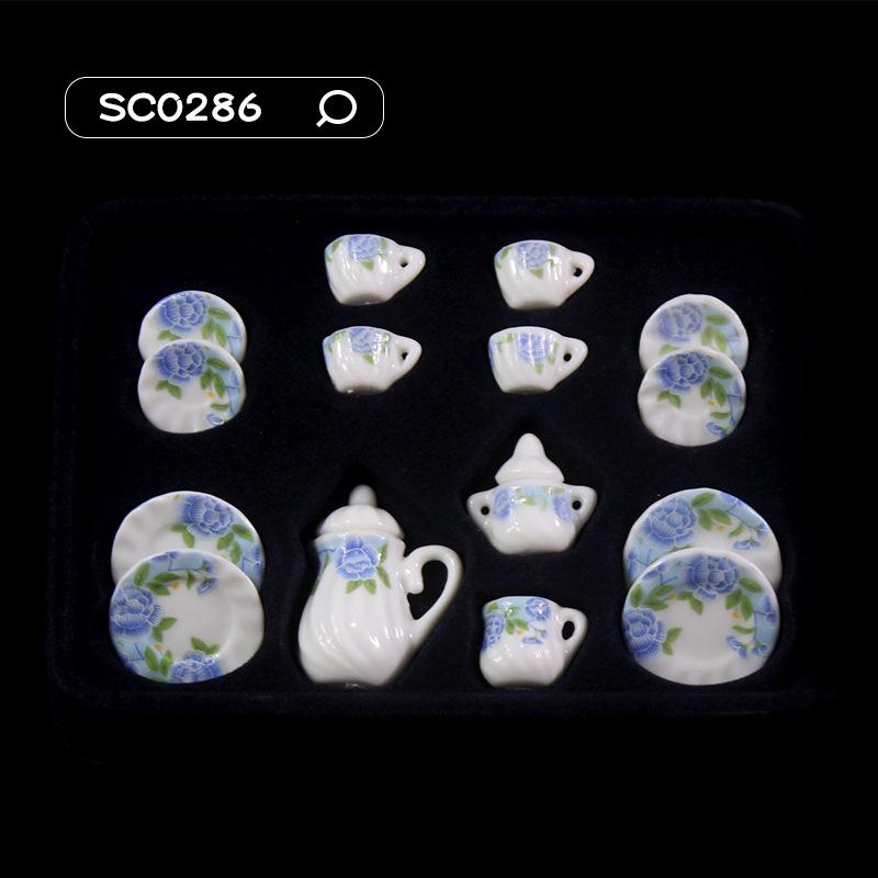 Puppenhauszubehör 1/12 Küche Miniatur 15 Stück Mini Porzellan Blume Teetasse Set Puppenhaus Dekor Simulation Puppenhaus Dekoratives Zubehör