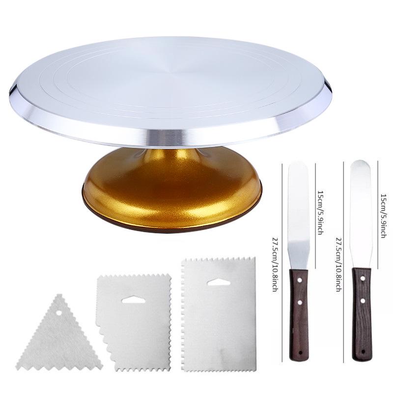 Aluminum Cake Decorating Turntable Set with Rotating Stand, Scraper, and Spatula