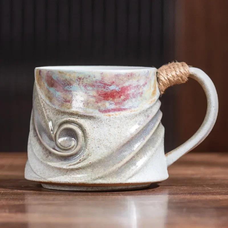 1pc Ceramic Mug Creative Spiral Hemp Rope Vintage Office Afternoon Tea Coffee Mug Living Room Decoration Household Cup Gift